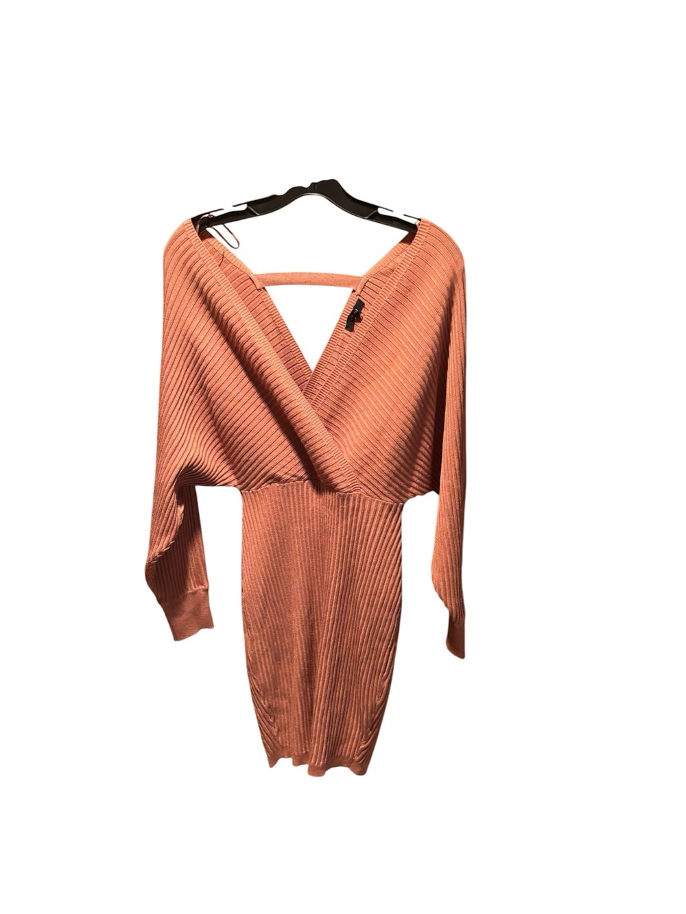 Love Tree Long-Sleeve Surplice Neckline Sweater Dress in Salmon Small NWT